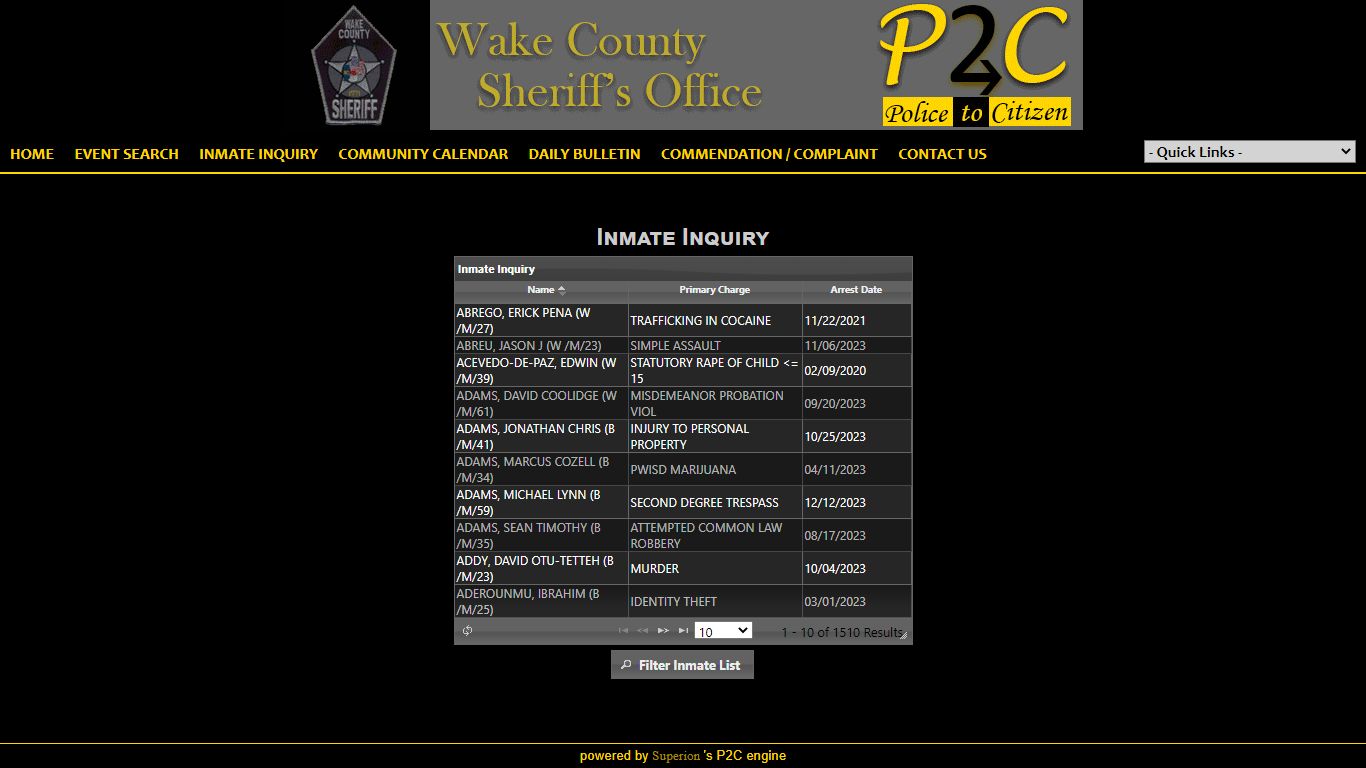 Inmate Inquiry - Wake County Sheriff's Office P2C